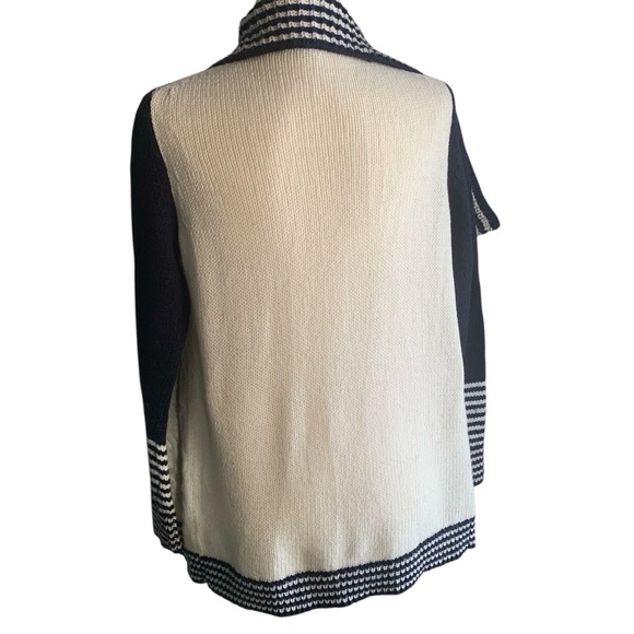 Gap Patterned Knit Sweater Wool Blend Waterfall Collar Cream Navy Stripe Relax S - Picture 7 of 10